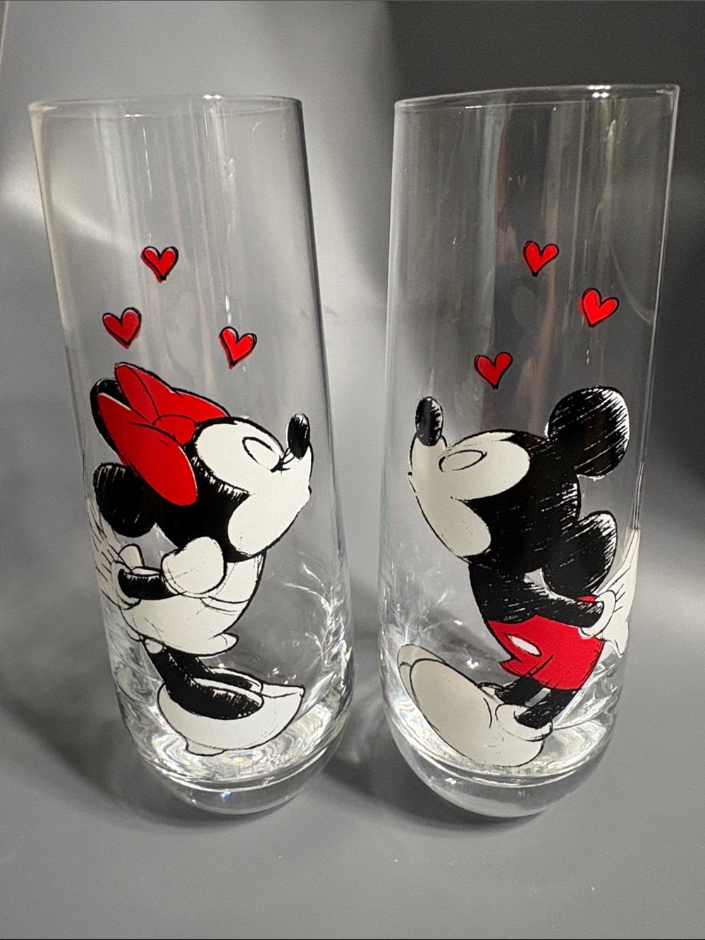 Disney Mickey & Minnie Mouse Kiss Hearts Stemless Flute Glasses -  Set of 2
